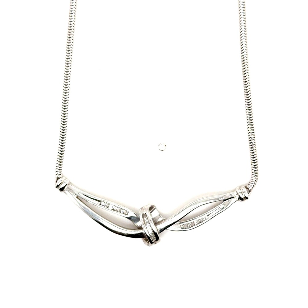 Sterling Silver 925 Real Diamond Bypass Knot Snake Chain Necklace 17 Inch
